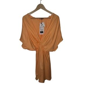 NWT Zara Orange V Neck Batwing Sleeve Mini Dress XS